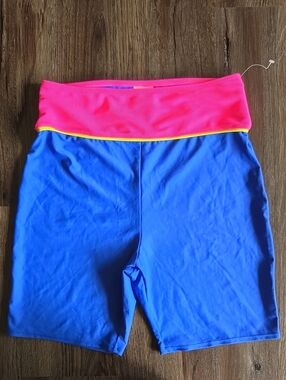 Nwot Reebok Blue Swim Shorts Pink Waistband Size Large